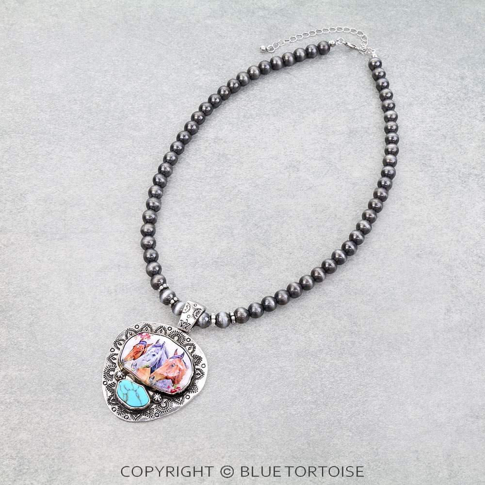 Western Horse Printed Pendant Necklace