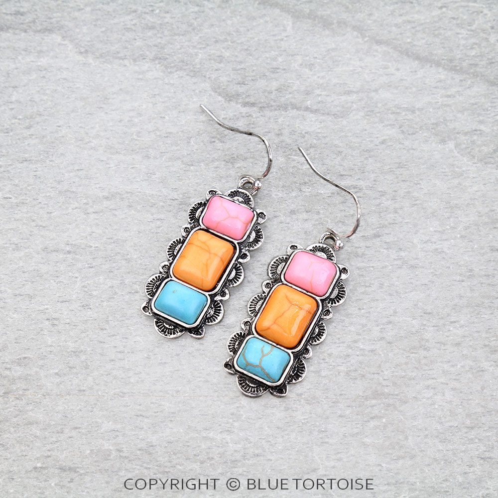 Western Hand Stone Bar Stud Earrings