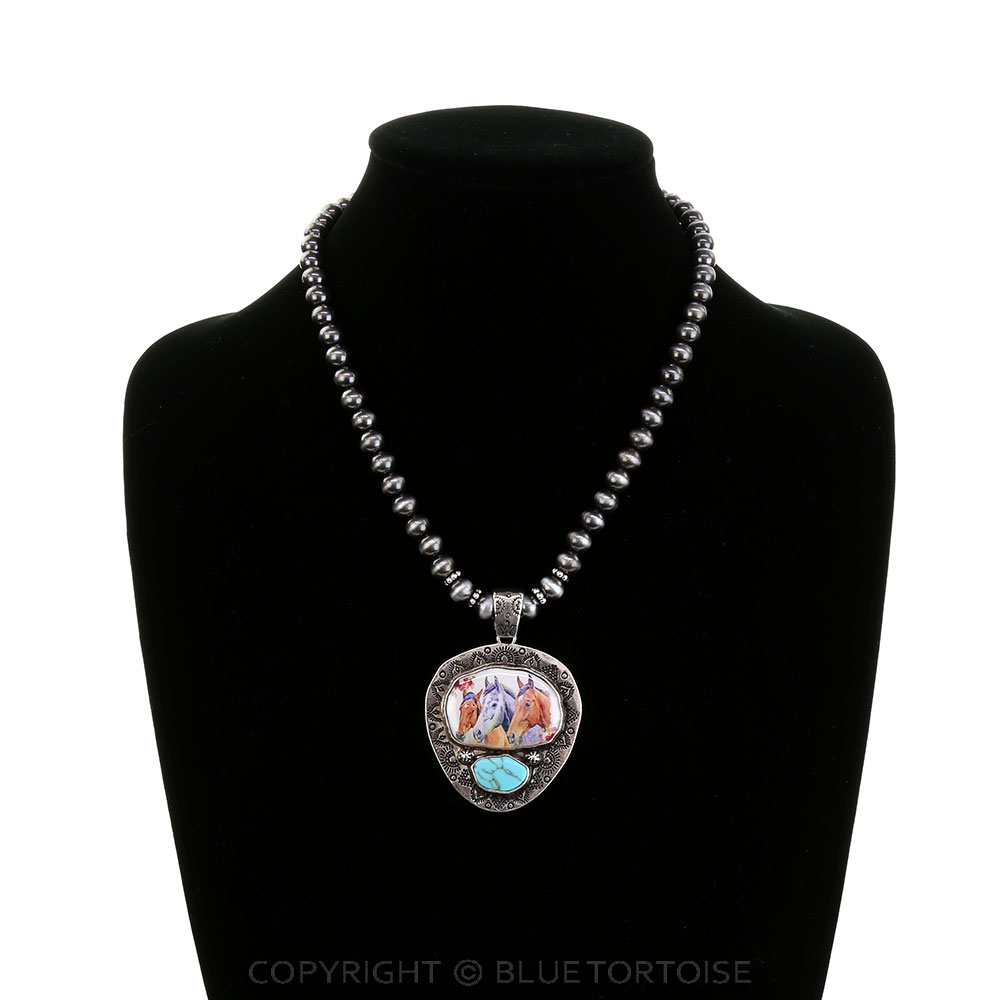 Western Horse Printed Pendant Necklace - Image 2
