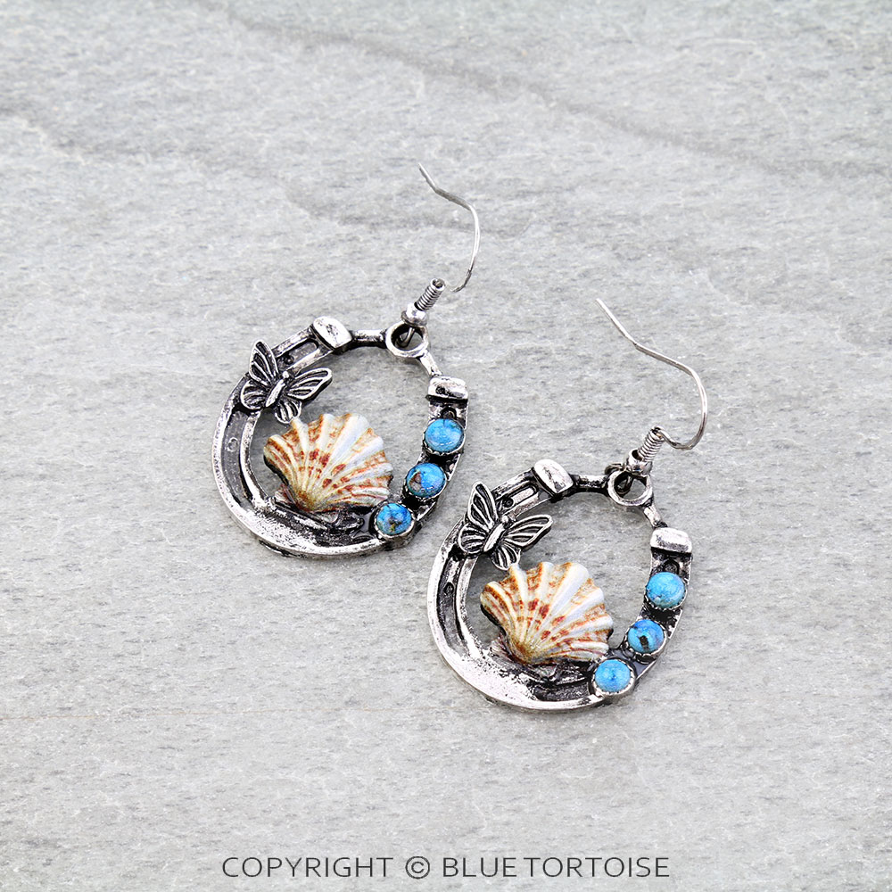 Shell & Horse Groove Dangle Earrings