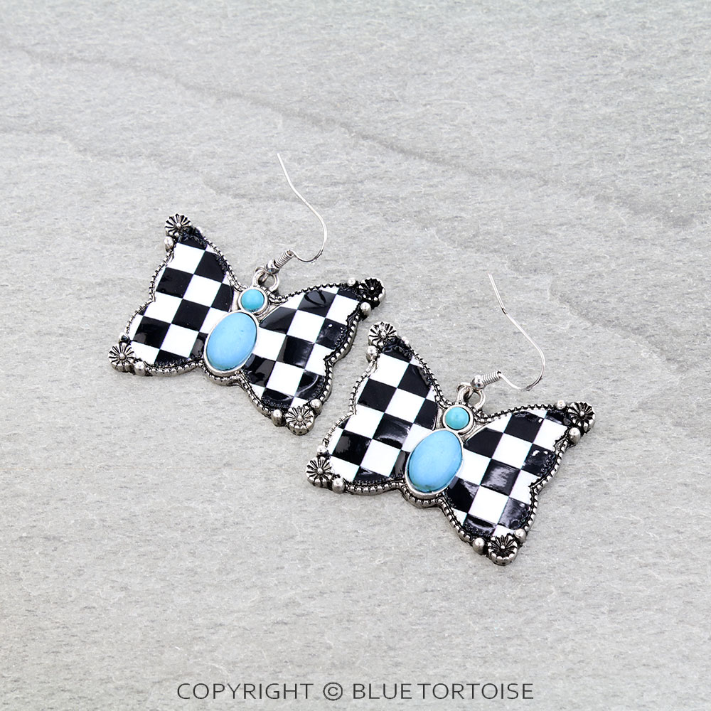 Checker Butterfly Dangle Earrings