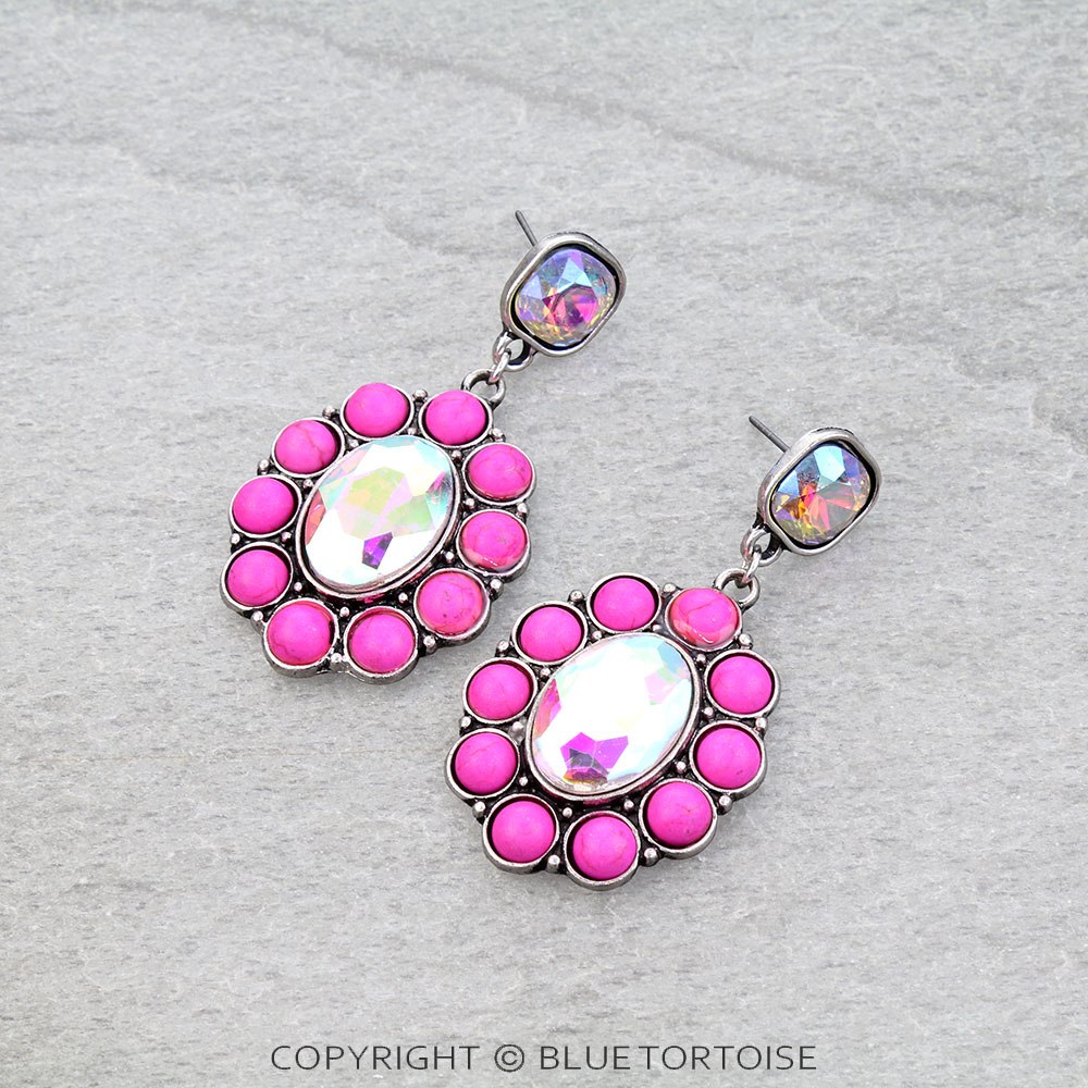 Western Concho Stone Stud Earrings