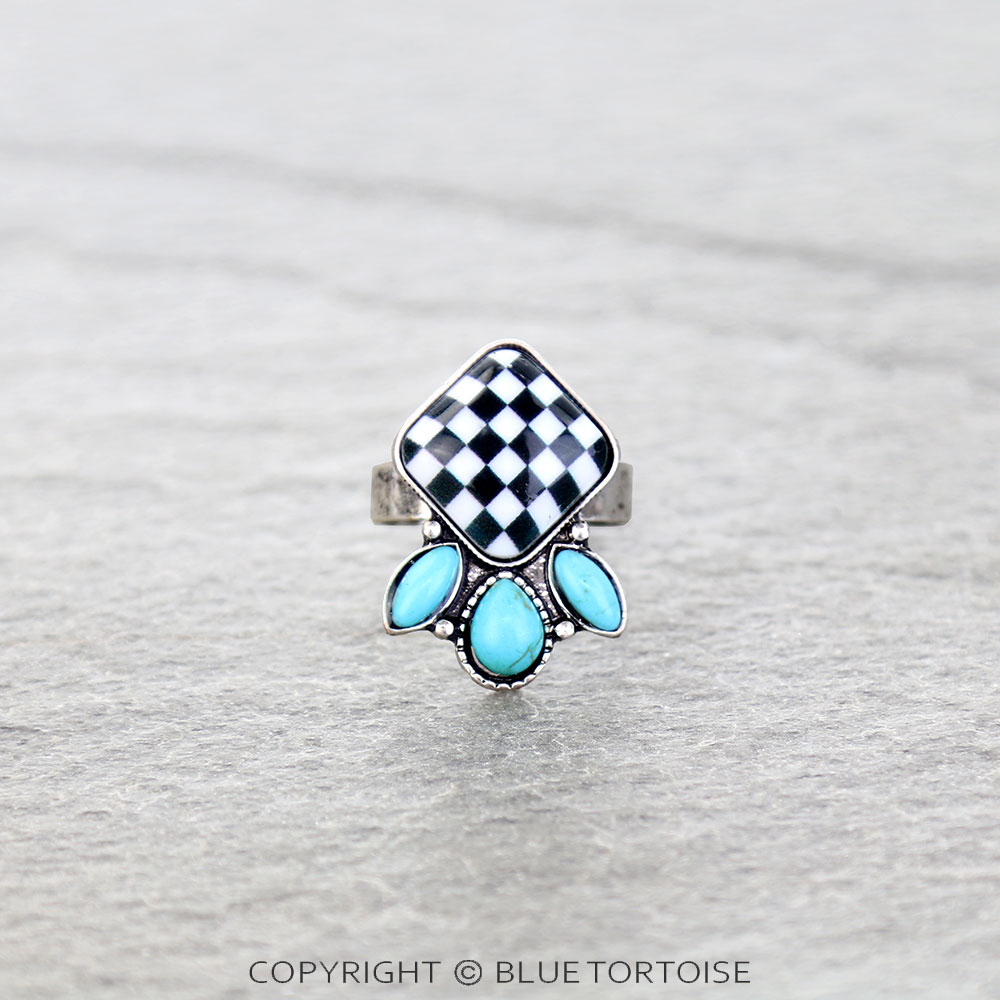 Checker Stone Cuff Ring