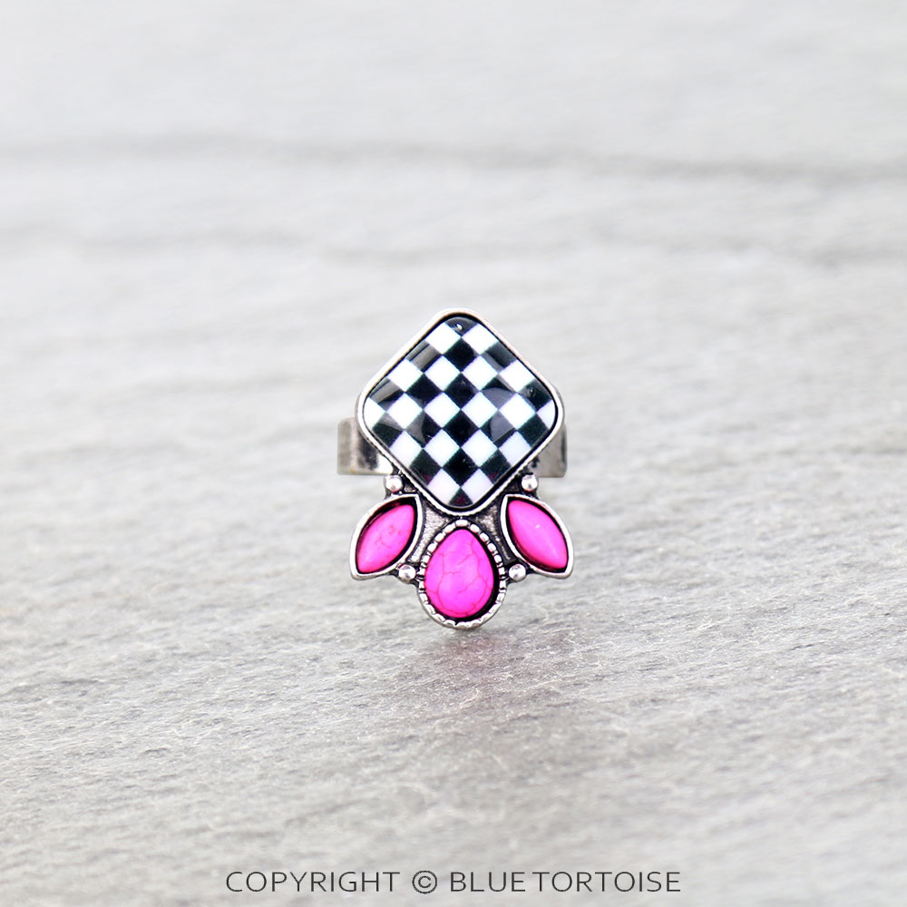 Checker Stone Cuff Ring