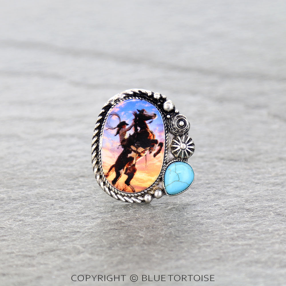 Western Cowgirl Print Cuff Ring