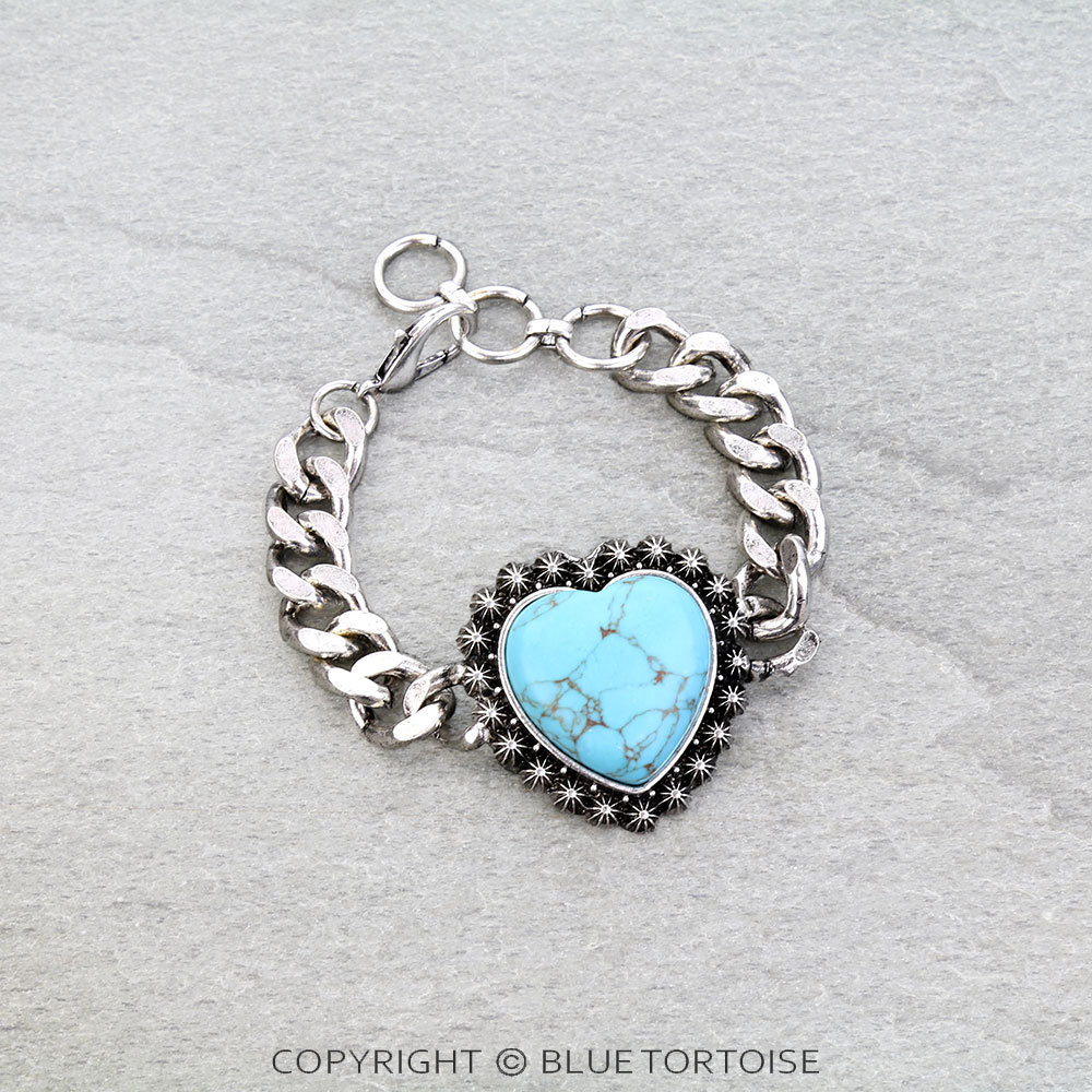 Western Heart Stone Link Bracelet