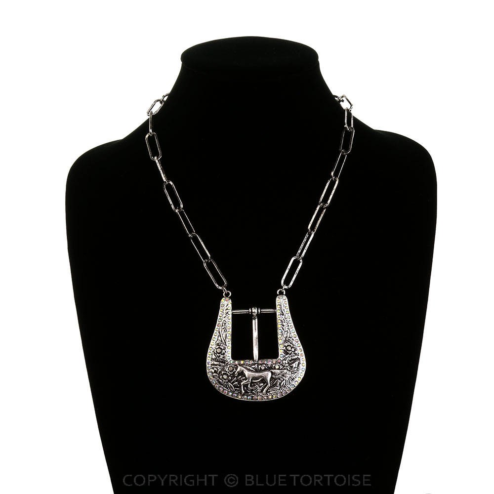 Western Large Horse Belt Buckle Necklace - Image 2