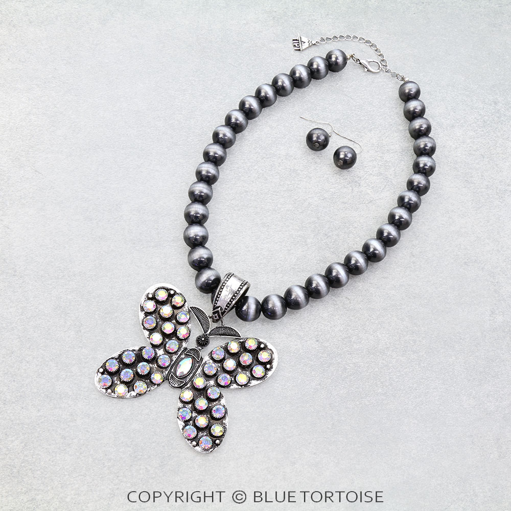 14mm Western Large Butterfly Pendant Necklace Set