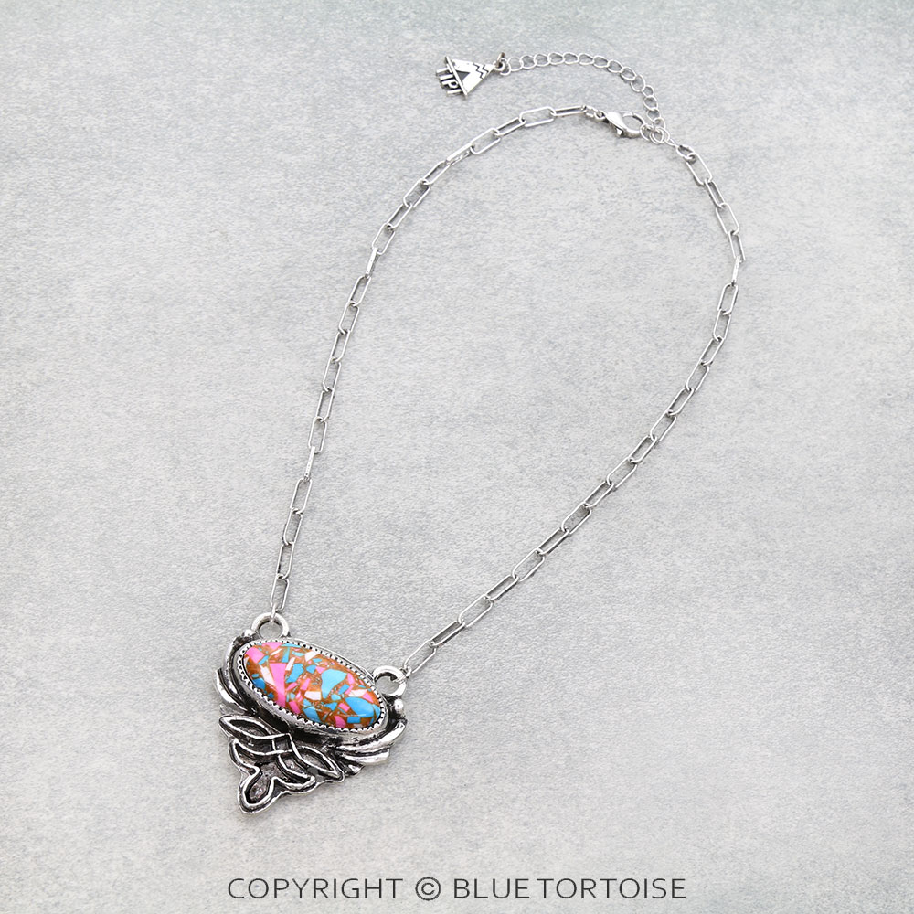 Western Boot Stitch Stone Necklace
