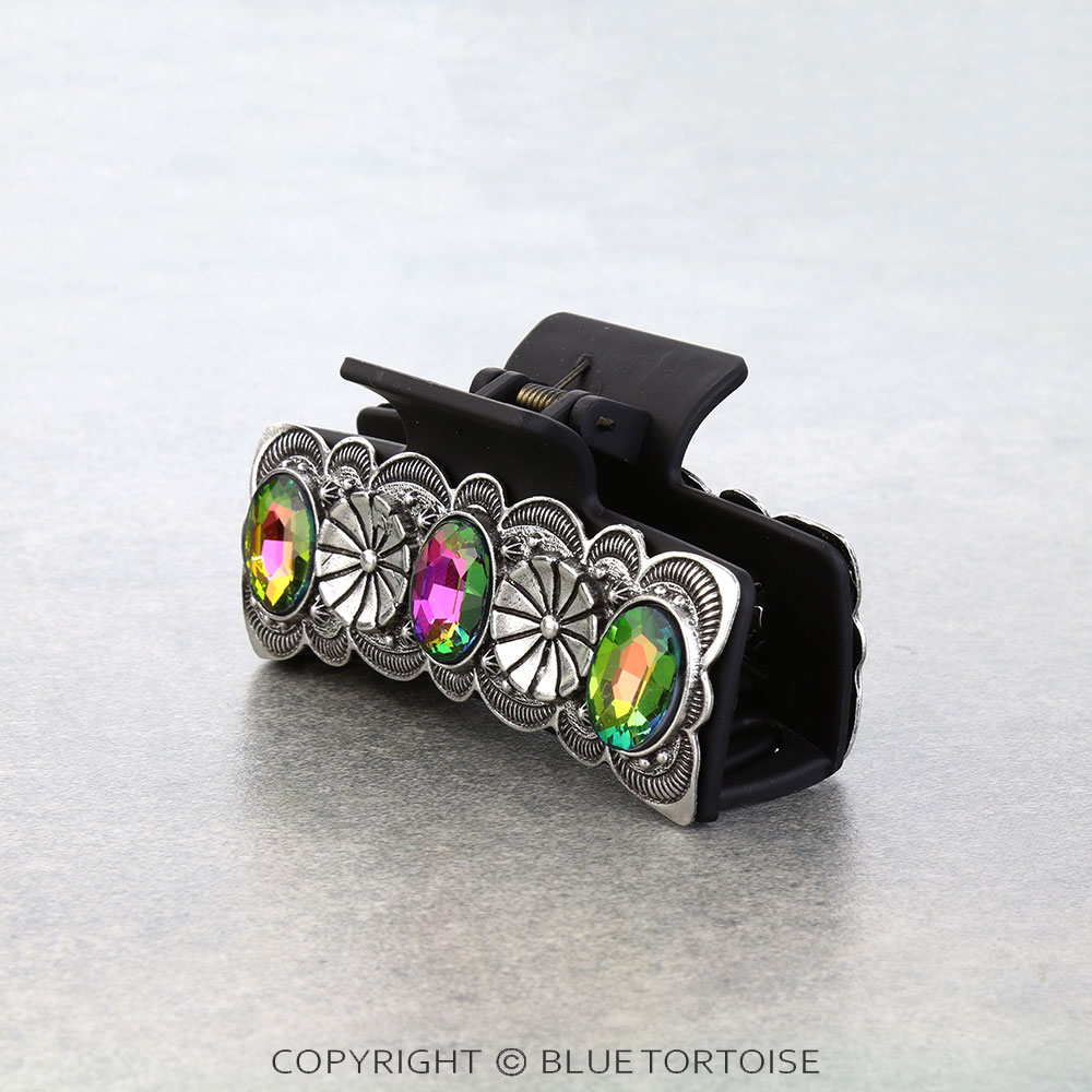 Western Concho Stone Metal Hair Claw Clip