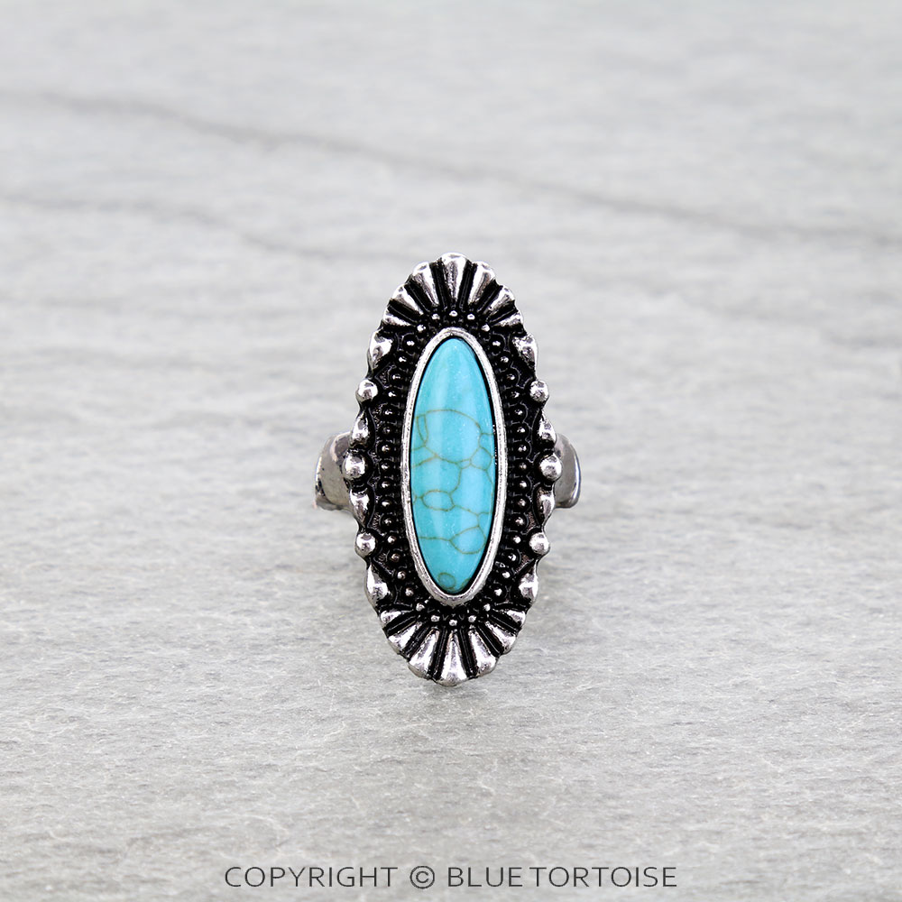 Western Oval Stone Concho Stretch Ring