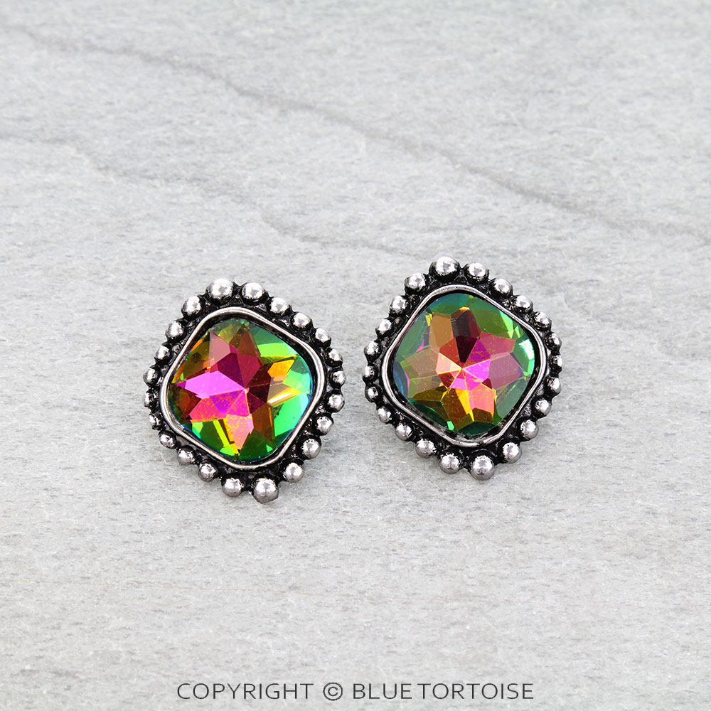 Western Square Stone Stud Earrings