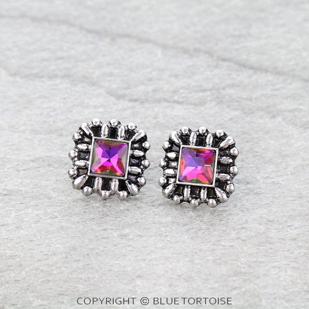 Western Square Stone Stud Earrings