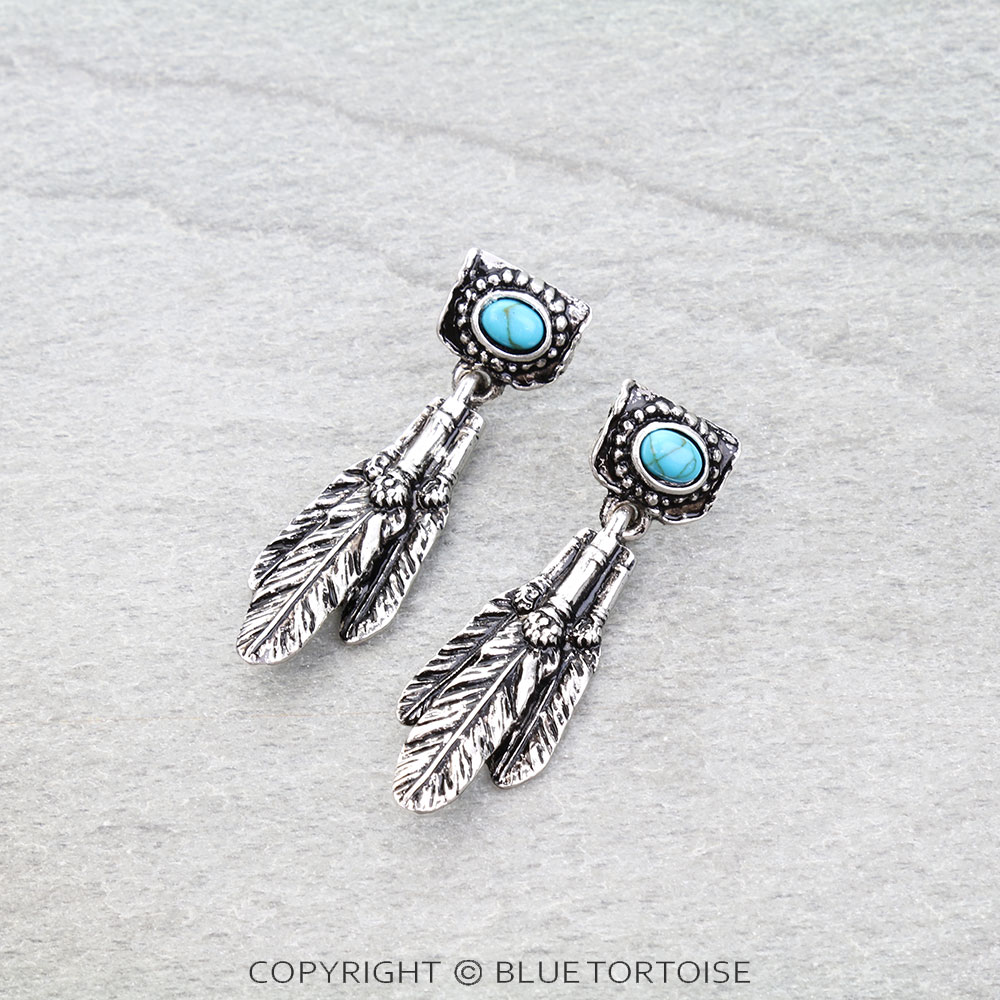 Western Feather Concho Stud Earrings