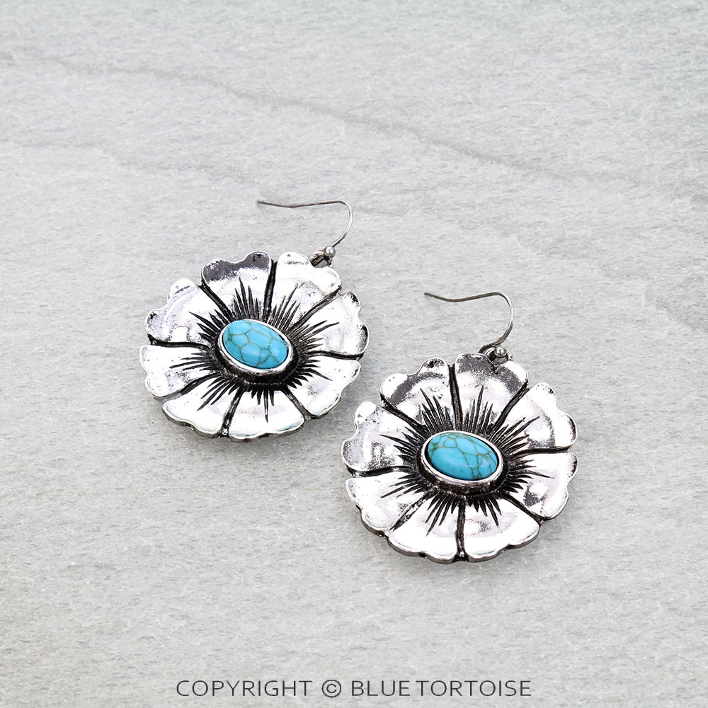 Western Flower Stone Dangle Earrings