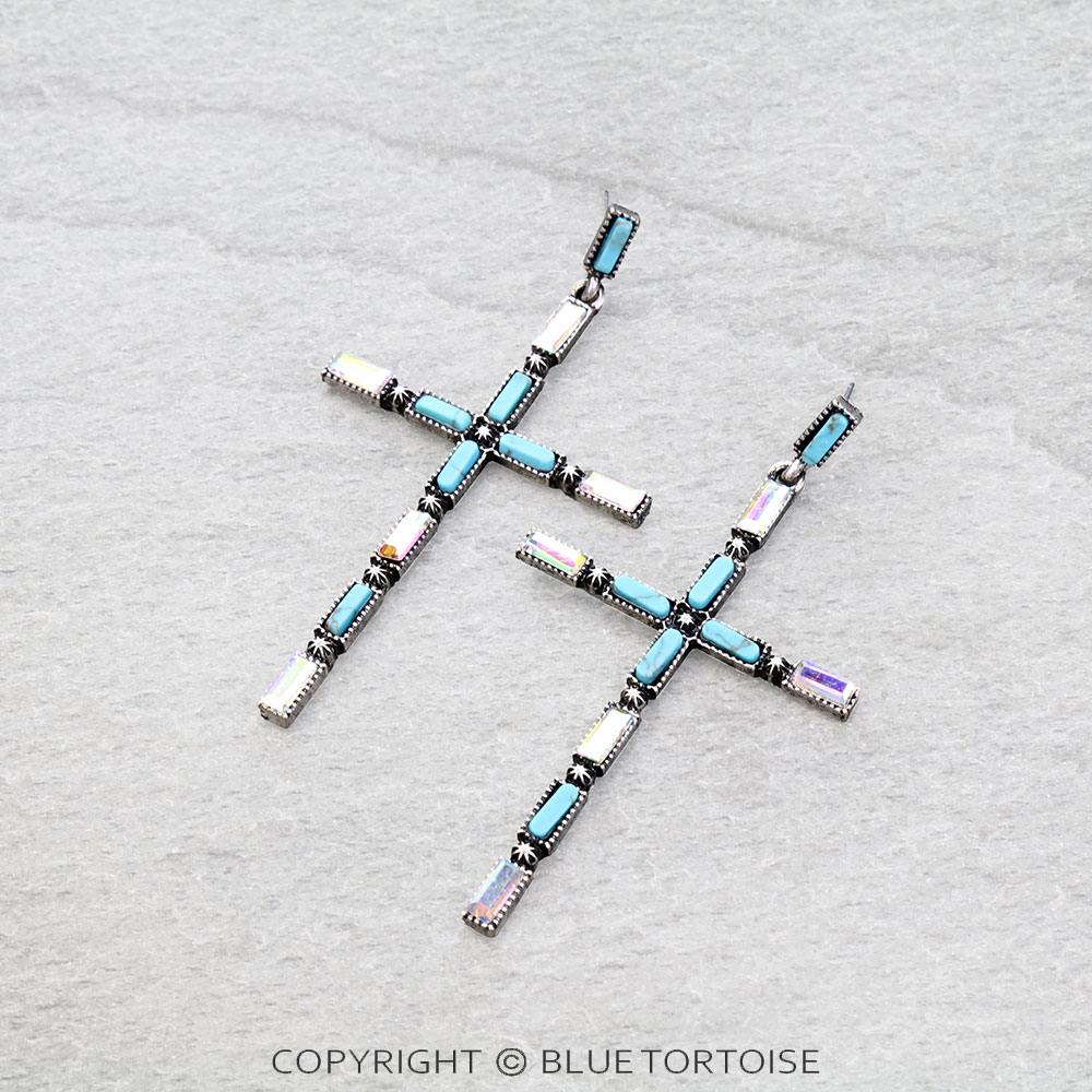Western Cross Stone Stud Earrings