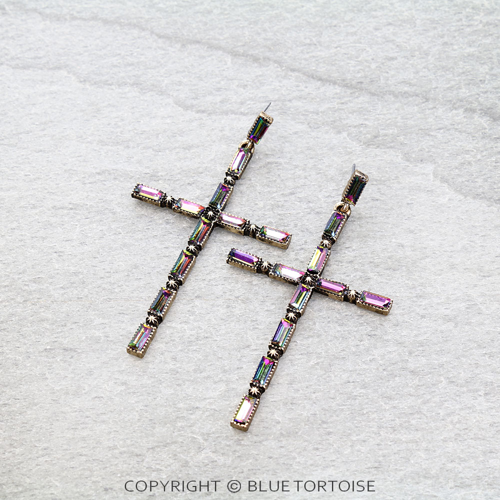 Western Cross Stone Stud Earrings