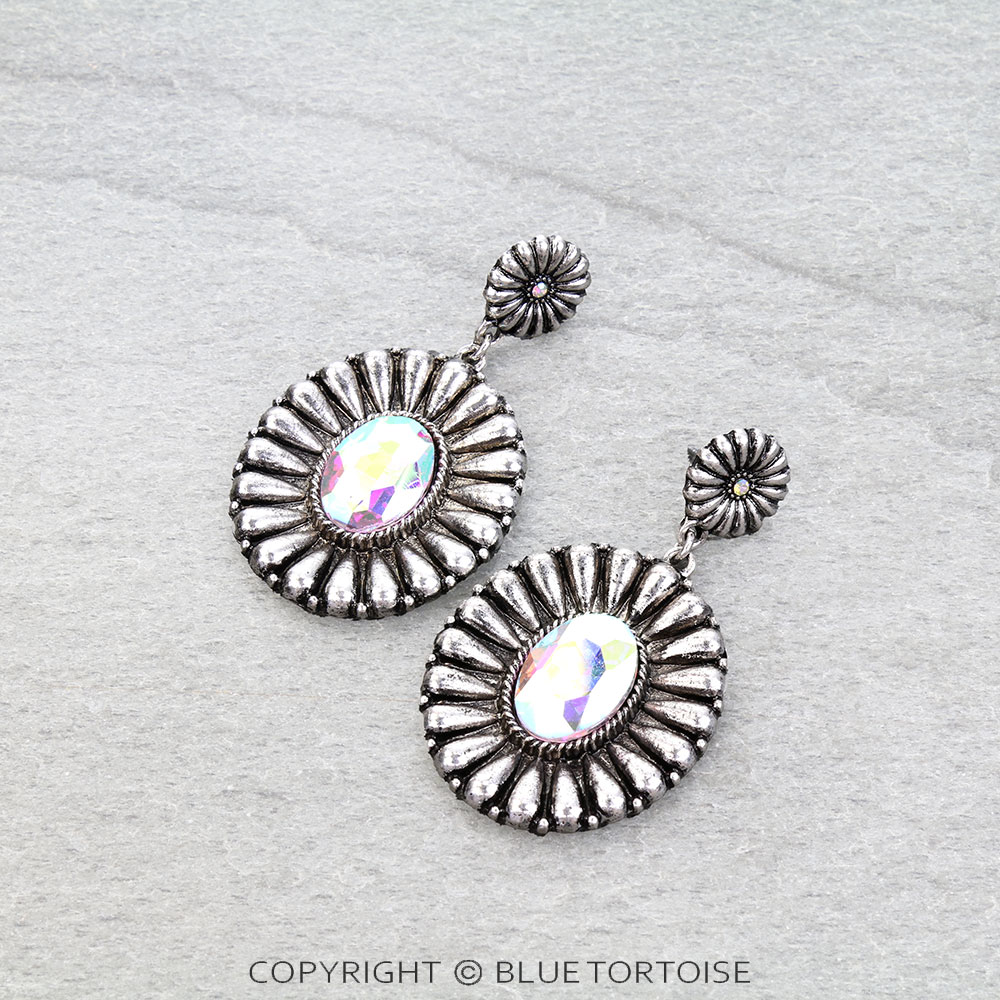 Western Concho Stone Stud Earrings
