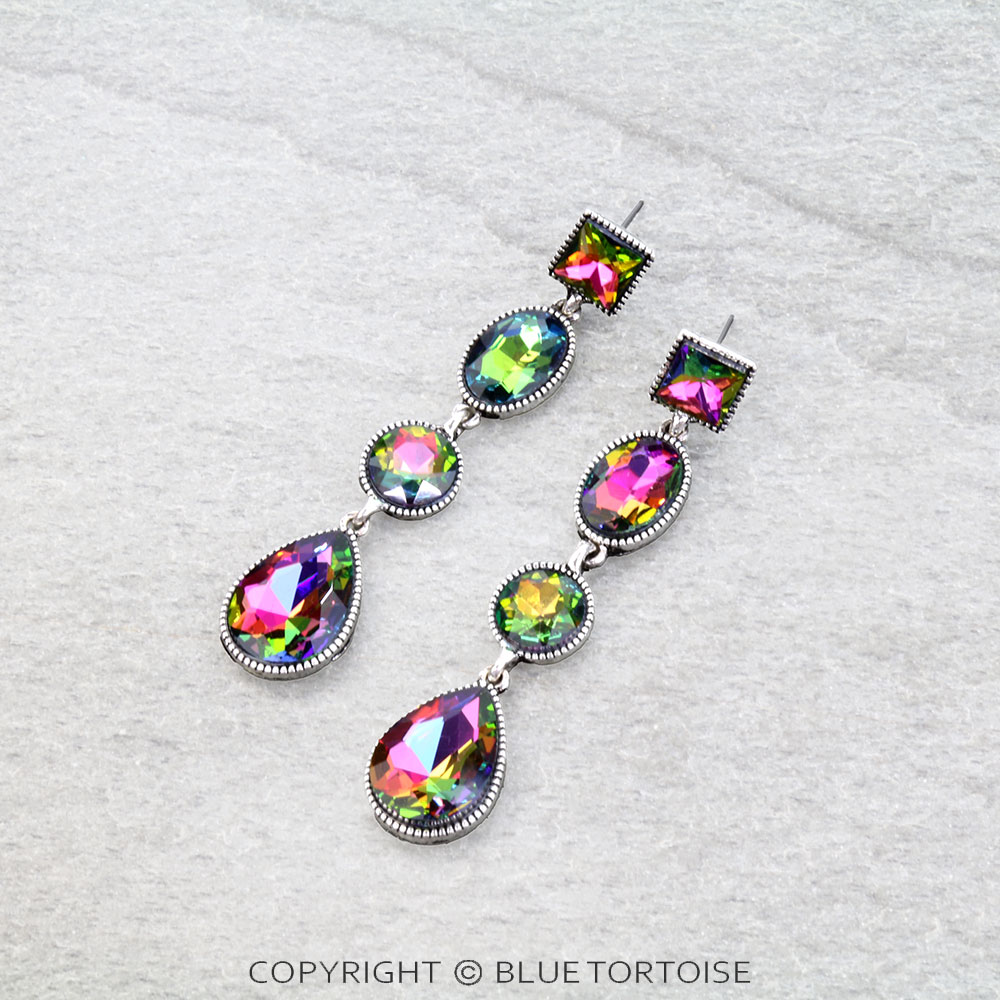 Western 3 Stone Drop Stud Earrings