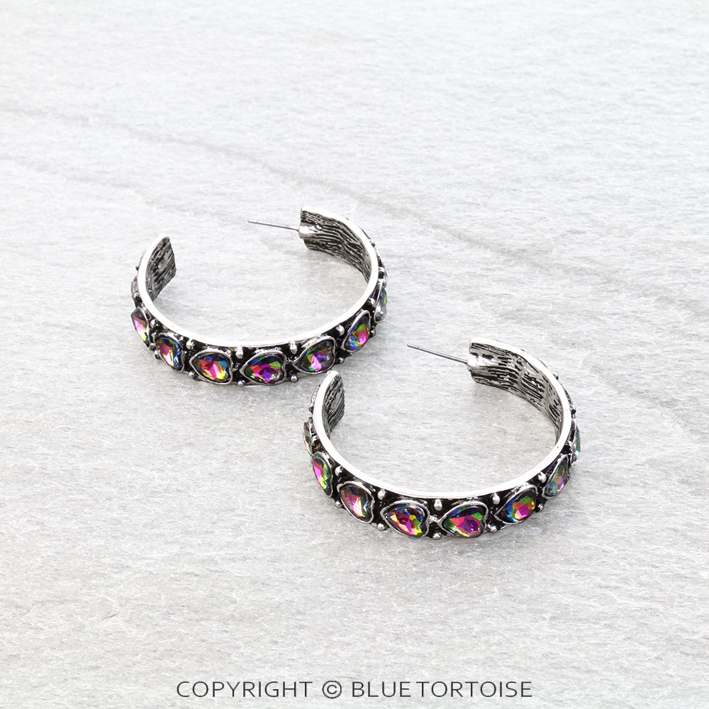 1.5" Western Heart Stone Hoop Earrings