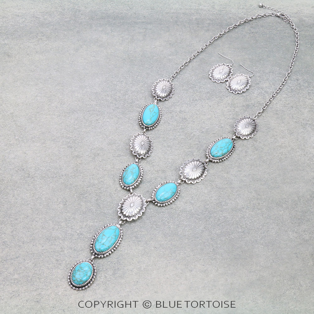 Western Concho with Stone Y Necklace Set – Bluetortoisewholesale