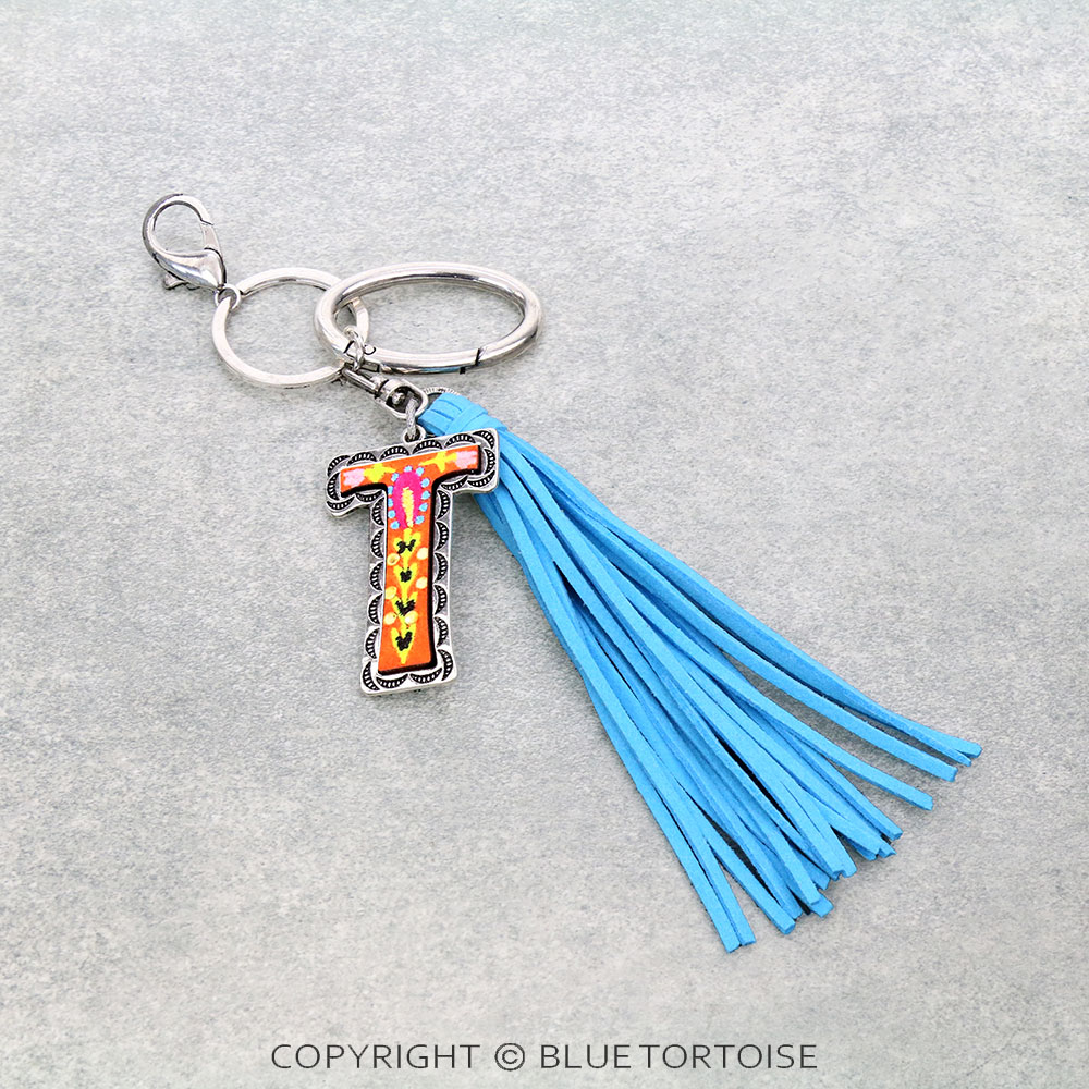Kripyery Key Chain Lightweight Round Hoop Faux Leather Colorful Tassel  Flower Print Key Rings Daily Use Supply