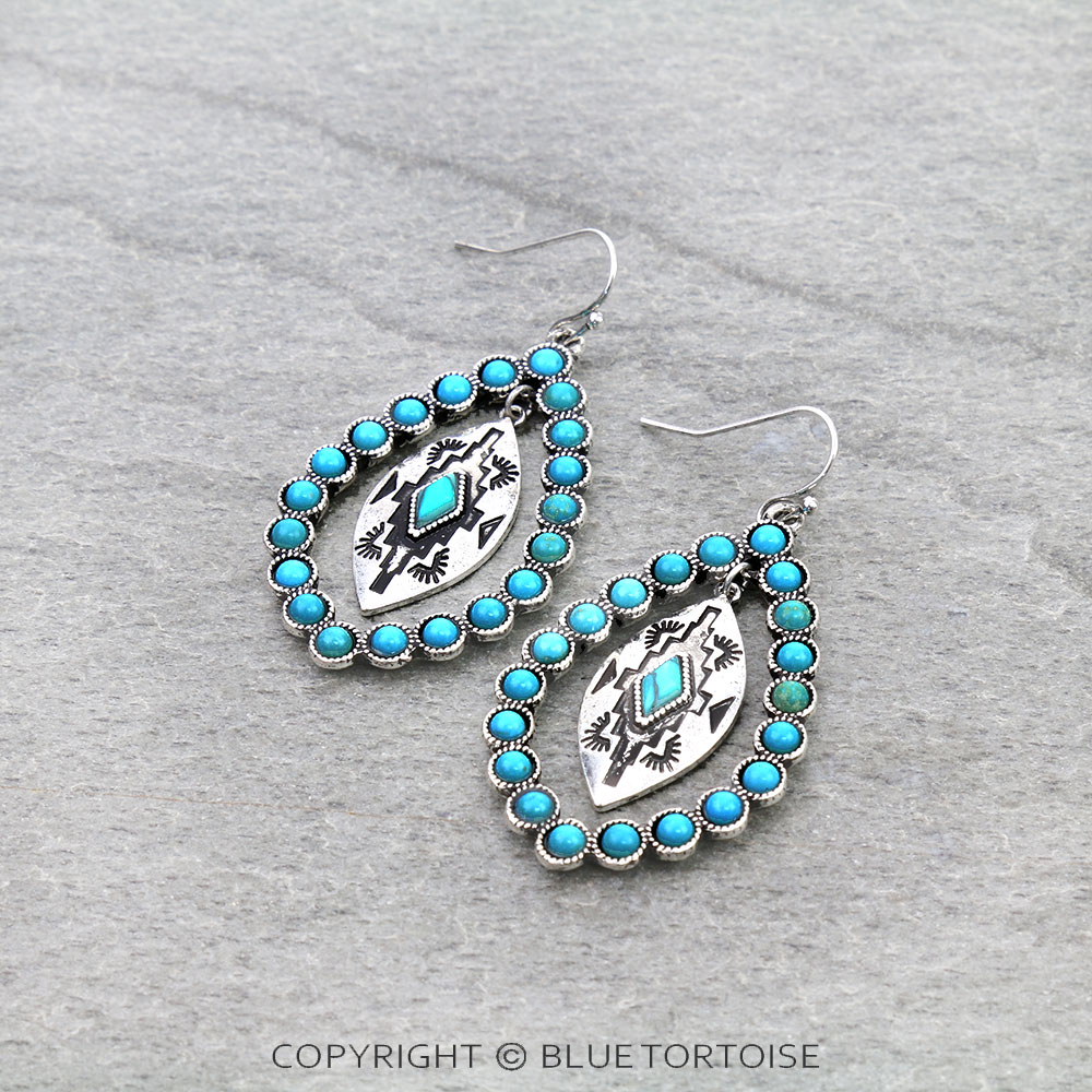 Western Aztec Stone Dangle Earrings – Bluetortoisewholesale