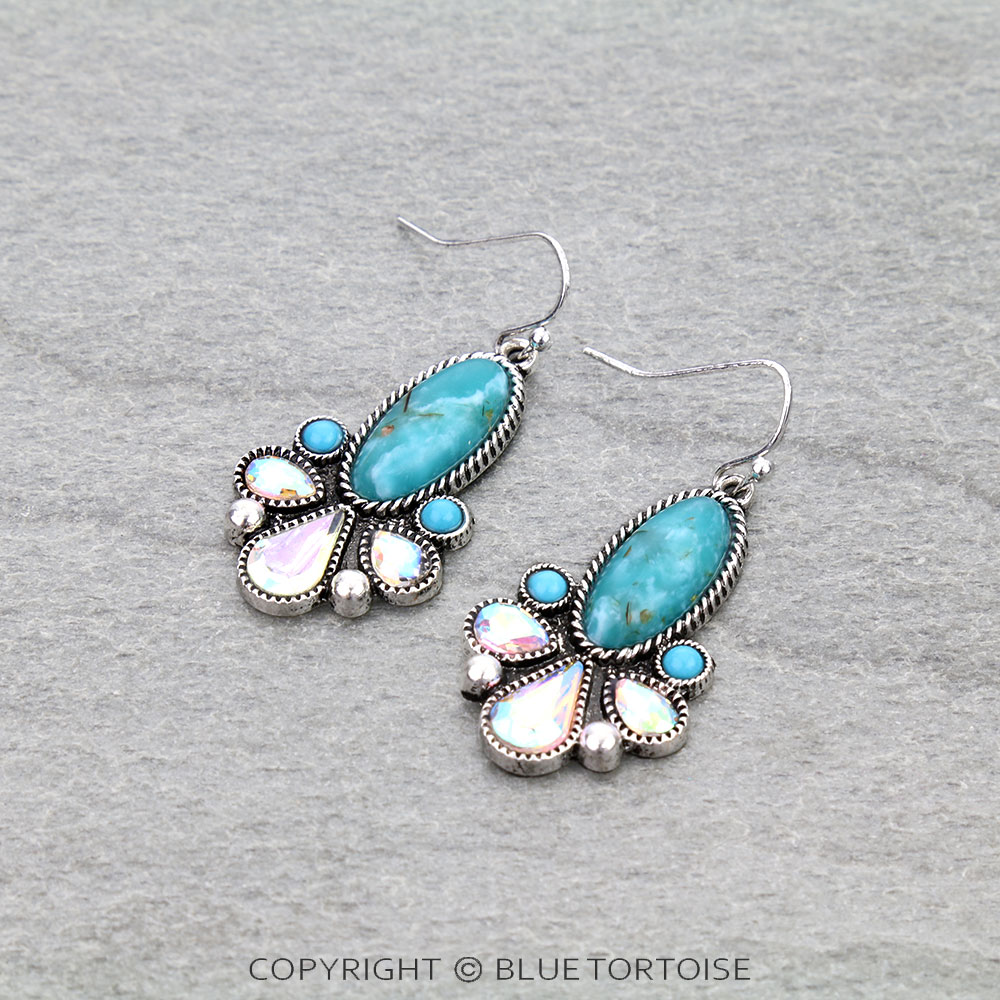 Boho Turquoise Hoop Earrings - Beaded Western Drop Dangle Earrings For Women