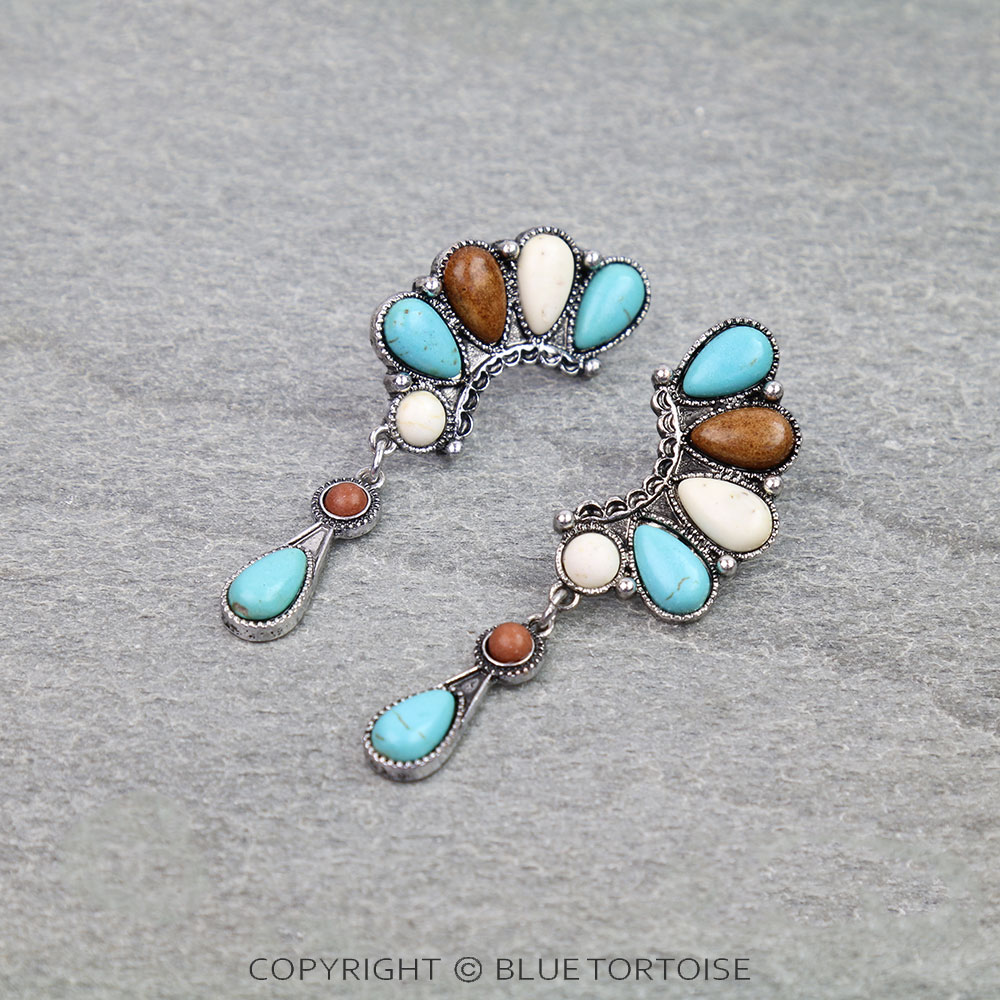 Western Geometric Semi Stone Stud Earrings
