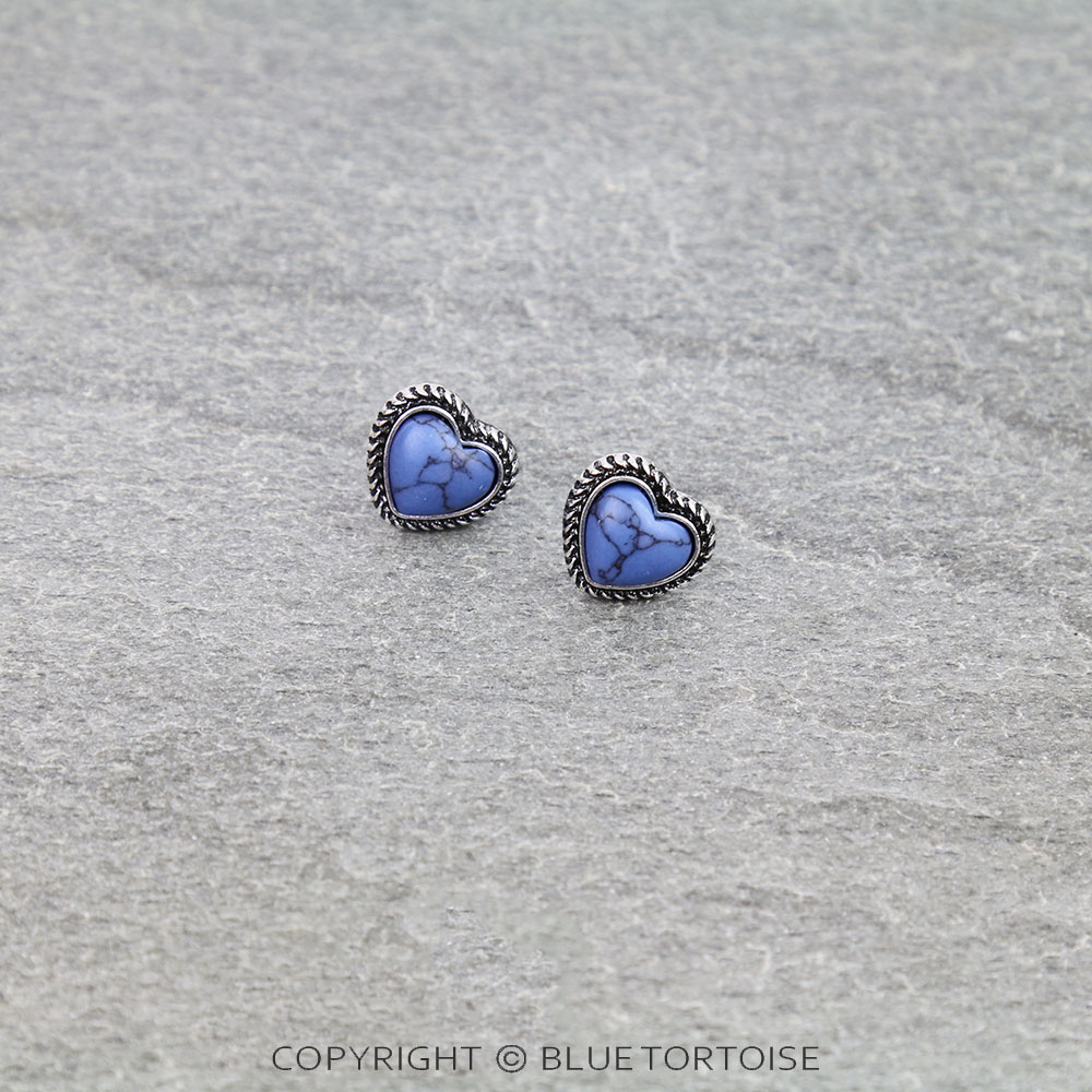 Western Heart Stone Stud Earrings