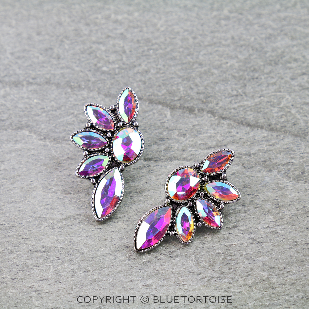 Western Half Concho Stone Stud Earrings