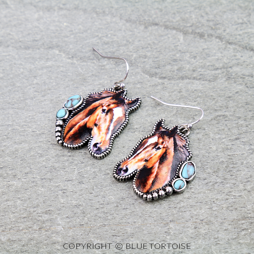 Western Horse Print Dangle Earrings