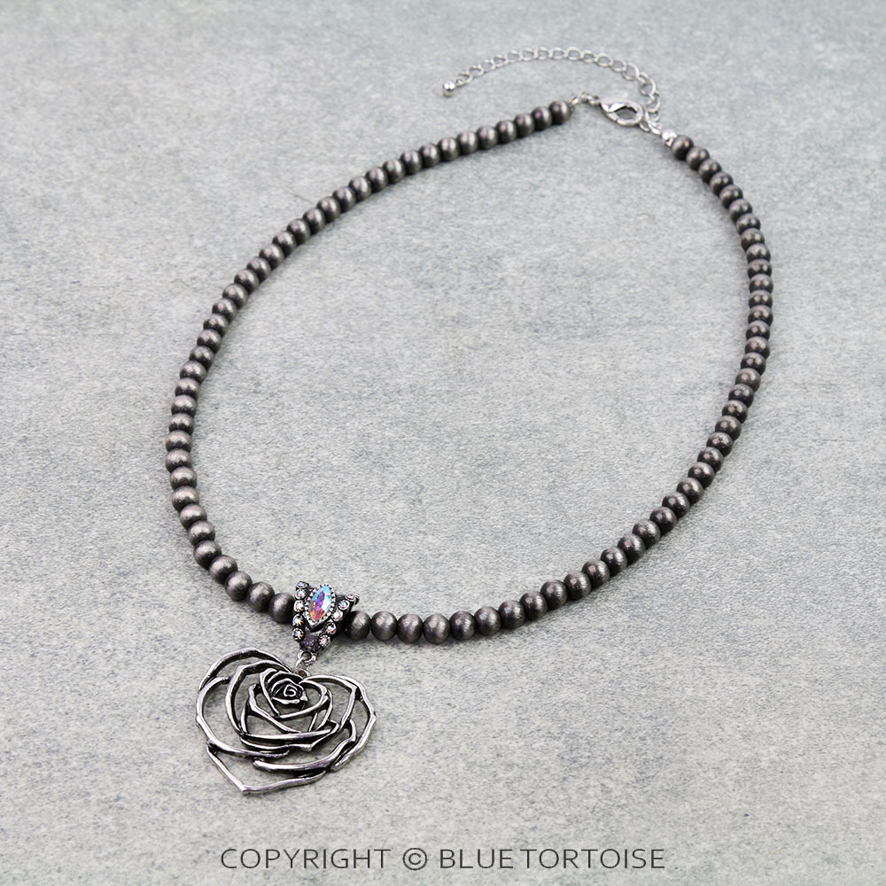Western Heart Shape Rose Pendant Necklace