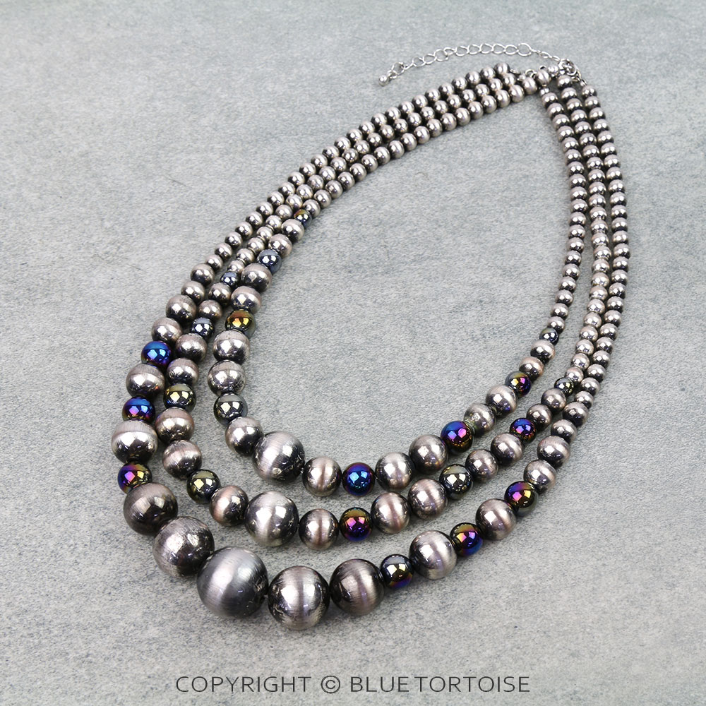 3 Layered Navajo Style Pearl & Bead Necklace