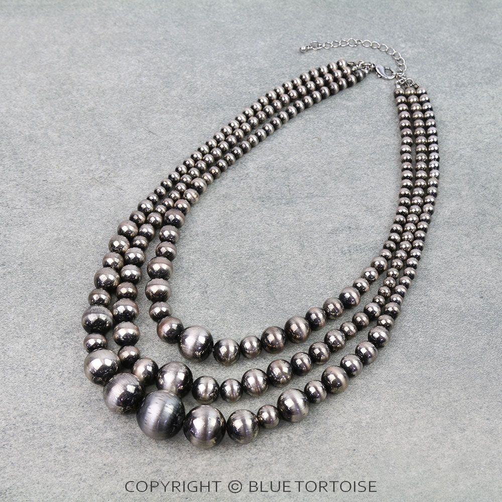 3 Layered Navajo Style Pearl & Bead Necklace
