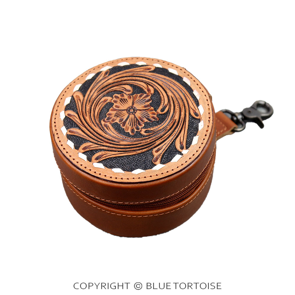Handmade Tooled Genuine Leather Jewelry Box - Flower