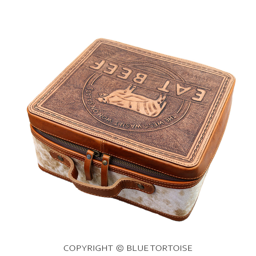 Handmade Genuine Leather Cowhide Jewelry Box - EAT BEEF