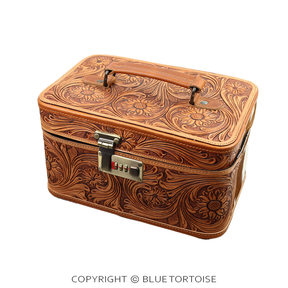 Handmade Tooled Genuine Leather Jewelry Box - Sunflower