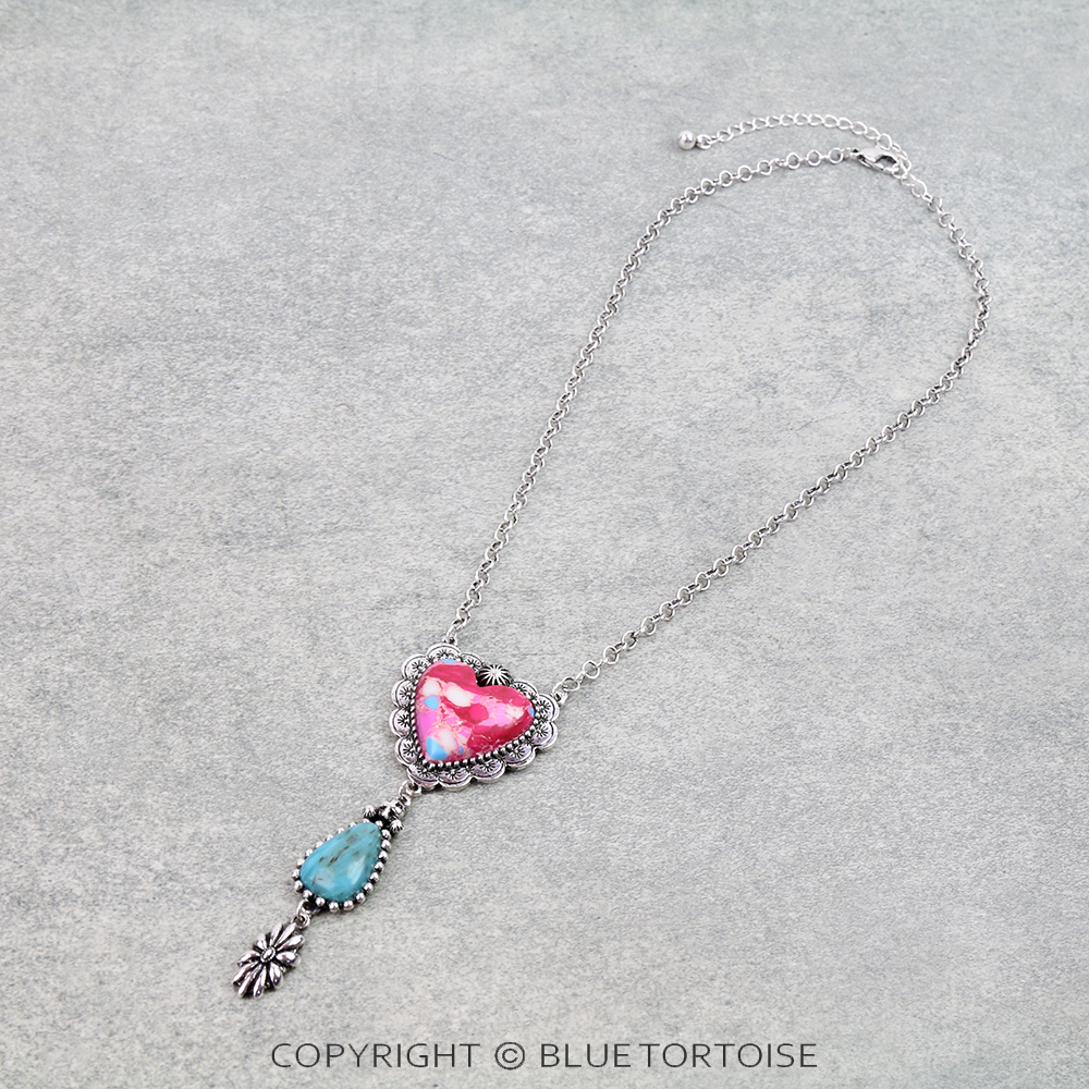 Western Hand Stone Heart Necklace