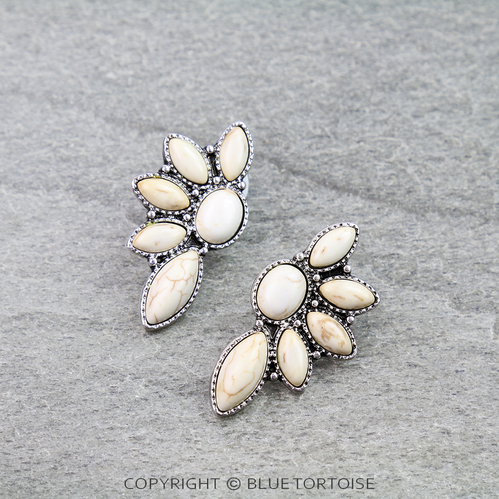 Western Half Concho Stone Stud Earrings