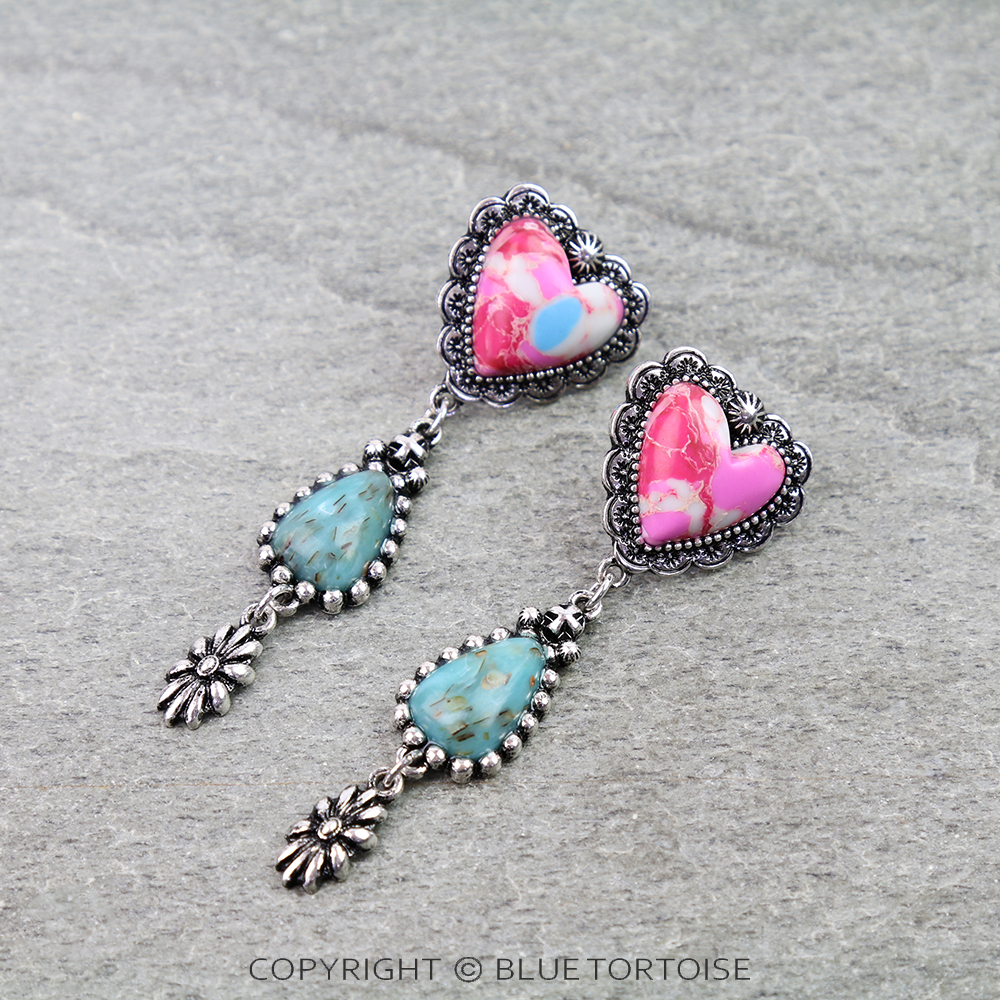 Western Hand Stone Heart Stud Earrings