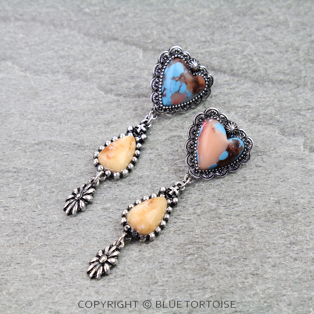 Western Hand Stone Heart Stud Earrings