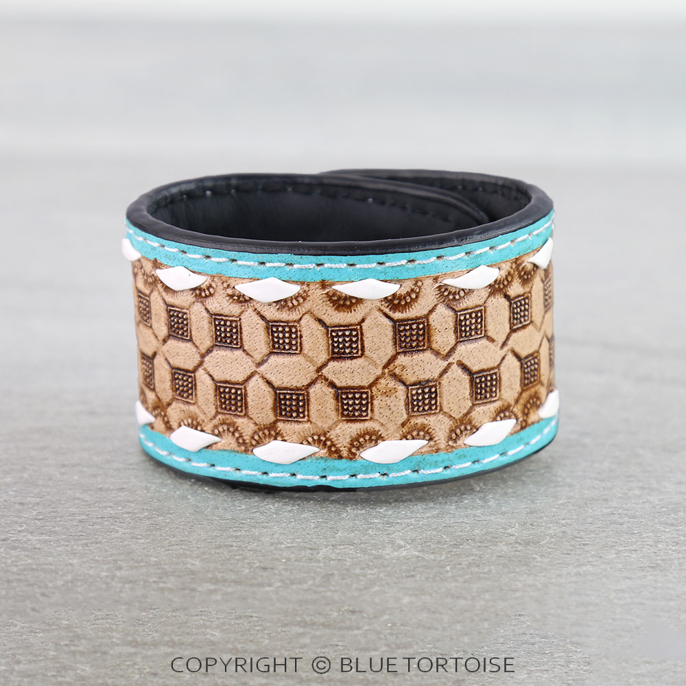 Western Genuine Tooled Leather Bracelet - Western Pattern
