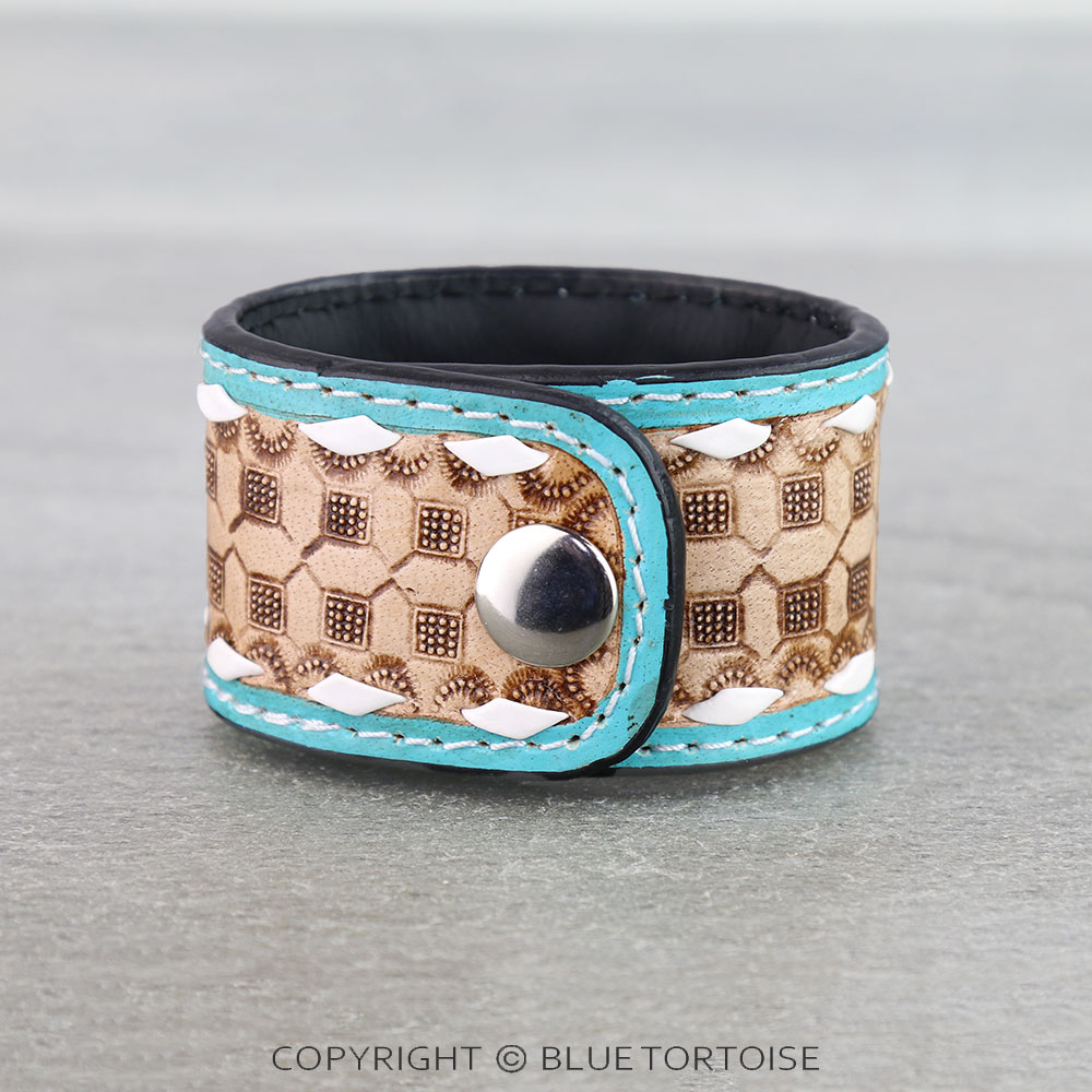 Western Genuine Tooled Leather Bracelet - Western Pattern - Image 4