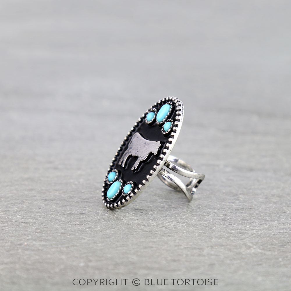 Western Oval Cow Silhouette Cuff Ring - Image 2