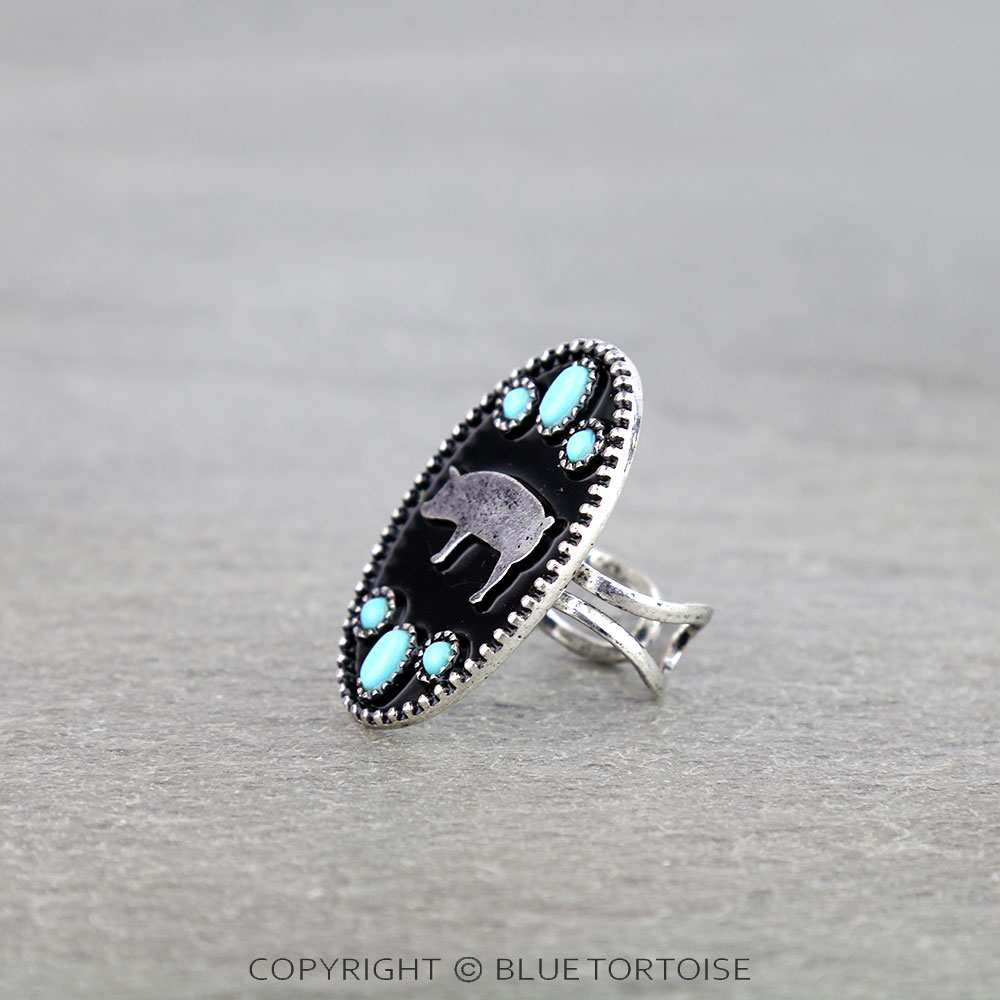 Western Oval Pig Silhouette Cuff Ring - Image 2
