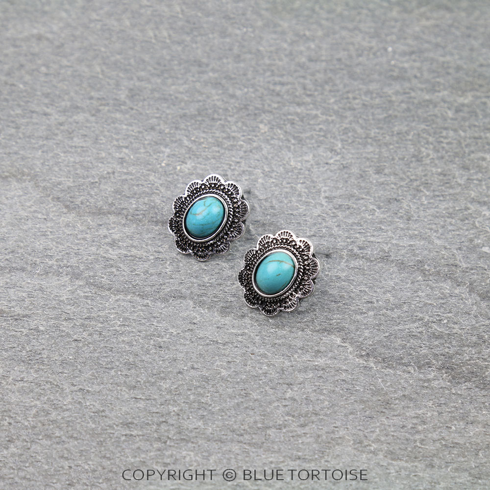 Western Concho Stone Stud Earrings