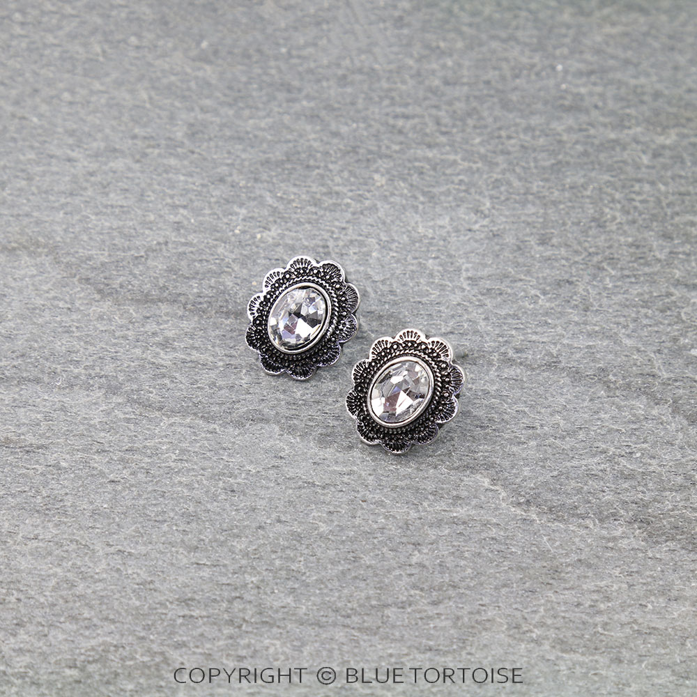 Western Concho Stone Stud Earrings