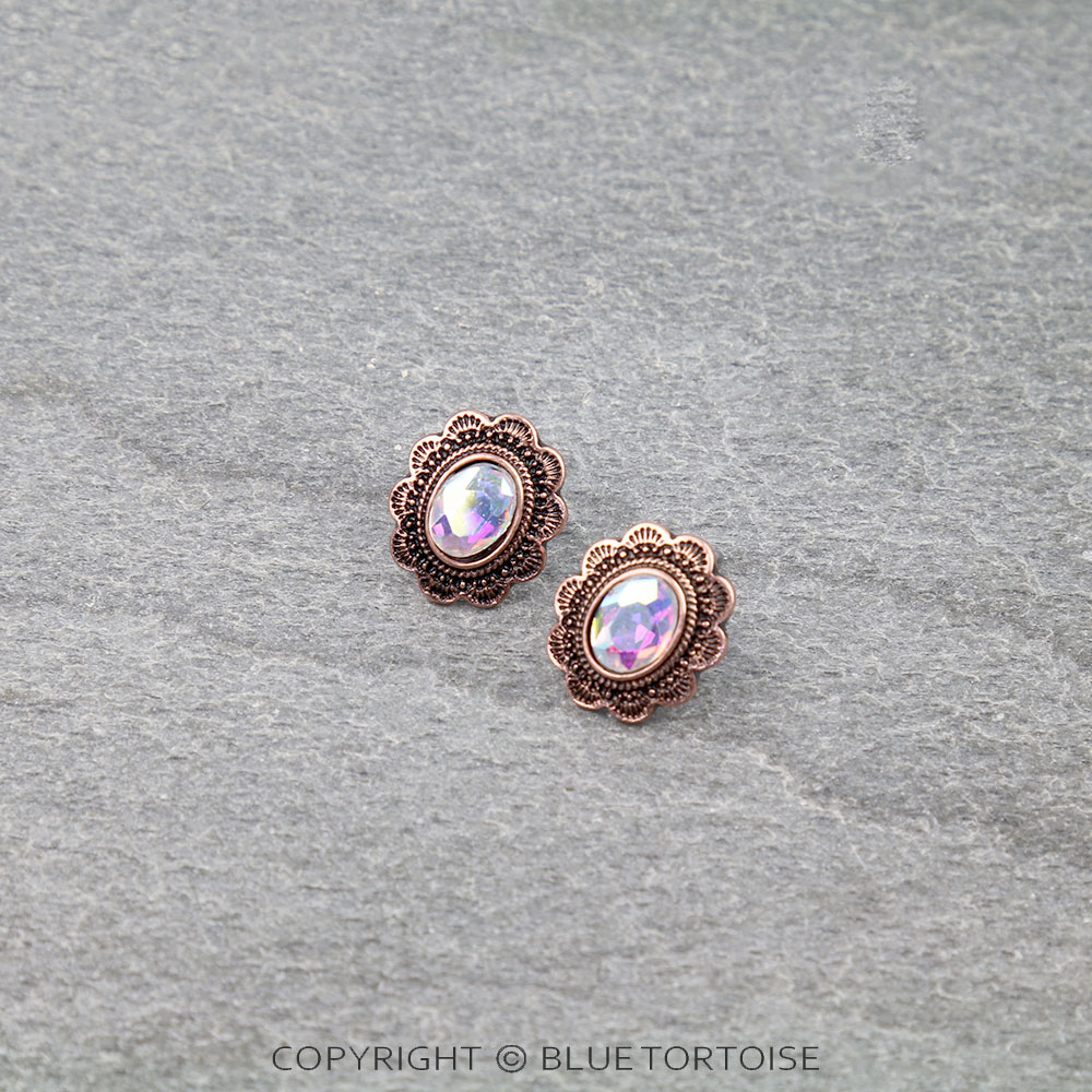 Western Concho Stone Stud Earrings