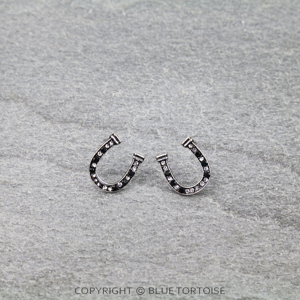 Western Horseshoe Paved Stone Stud Earrings